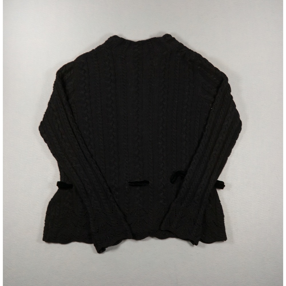 Lauren Ralph Lauren Petite Black Cable Knit Velvet Tie Cardigan Sweater PL - Picture 6 of 10